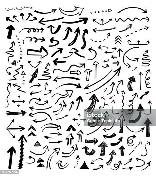 Hand Drawn Vector Arrows Set Stock Illustration - Download Image Now - Arrow Symbol, Drawing - Activity, Doodle