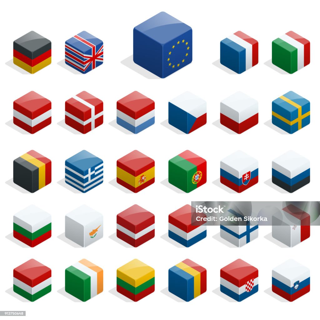 Set of isometric boxes with flags. Simple containers with standards. Set of isometric boxes with flags. Simple containers with standards. Vector flat illustration Netherlands stock vector