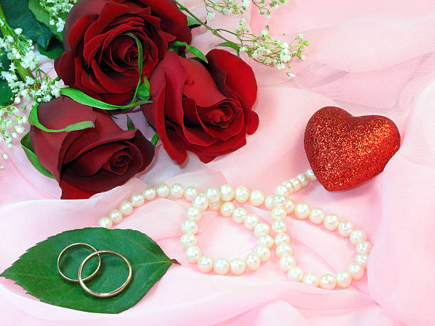 istock Roses, pearls and wedding rings 91375235
