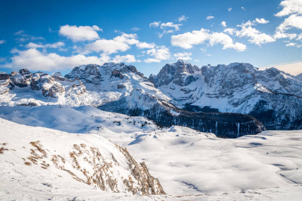 Beautiful sunny day in the Alps - snowy landscape. stock photo
