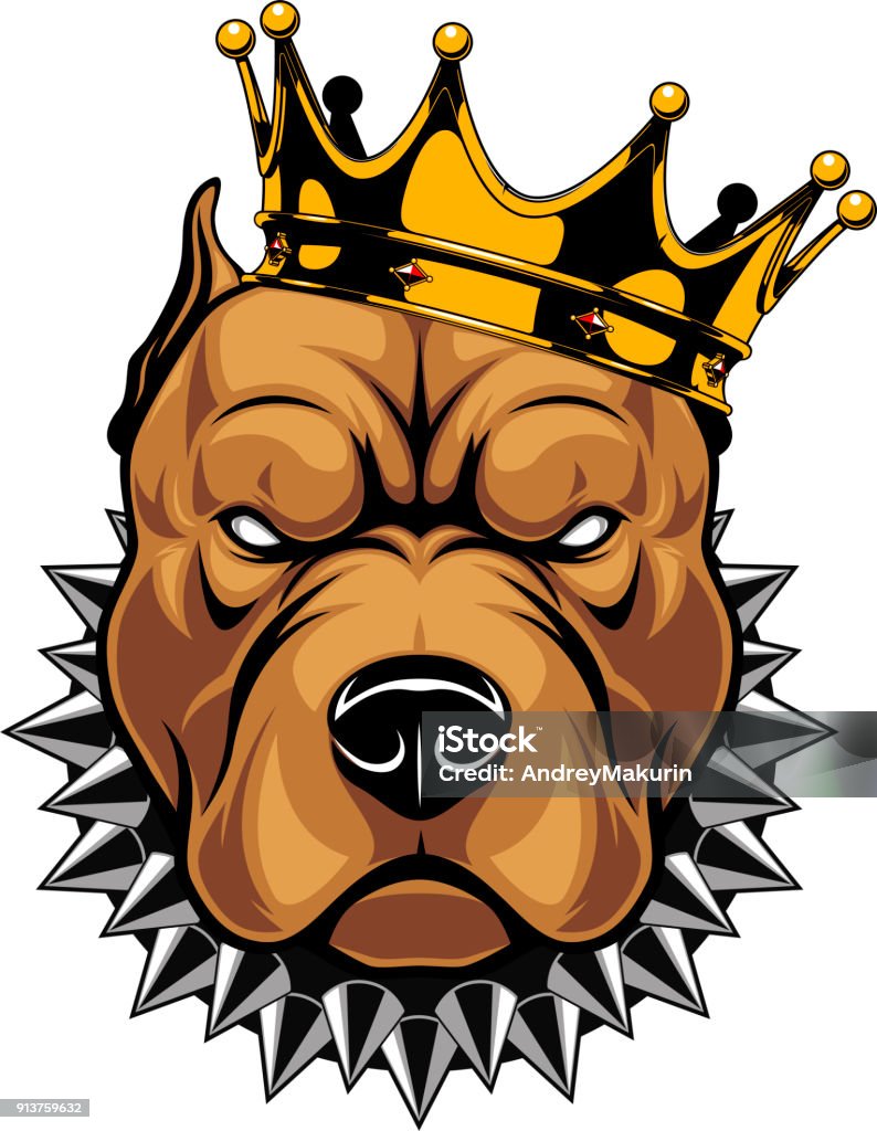 Head Of A Dog In The Crown Stock Illustration - Download Image Now - Pit  Bull Terrier, Bulldog, Dog - iStock