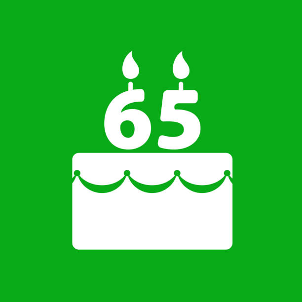 Birthday Cake 65 Years. Birthday Cake 65 Years.The main icon is placed on a flat green background. It takes up the center portion of the composition and is the main focus of this vector illustration. The icon is simple and the background further emphasizes the icon shape and makes it stand out. The illustration is a 100% royalty free vector. birthday cake green stock illustrations