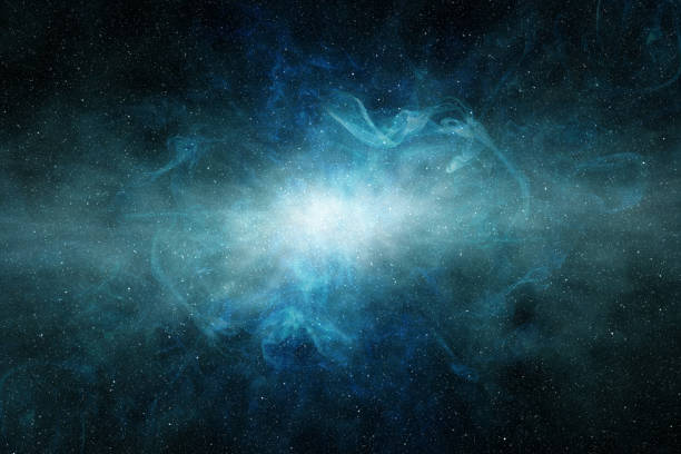 glowing light in a blue interstellar cloud stock photo
