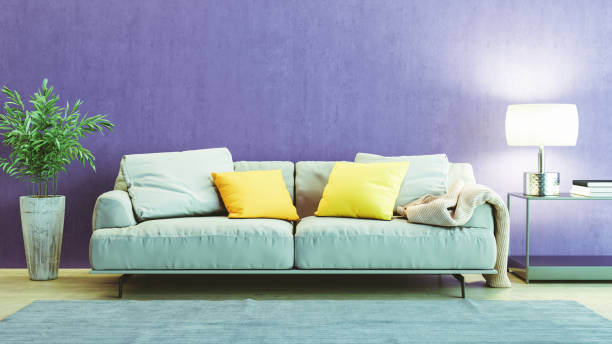istock Modern Living Room Interior With Ultra Violet Colored Wall 913774142