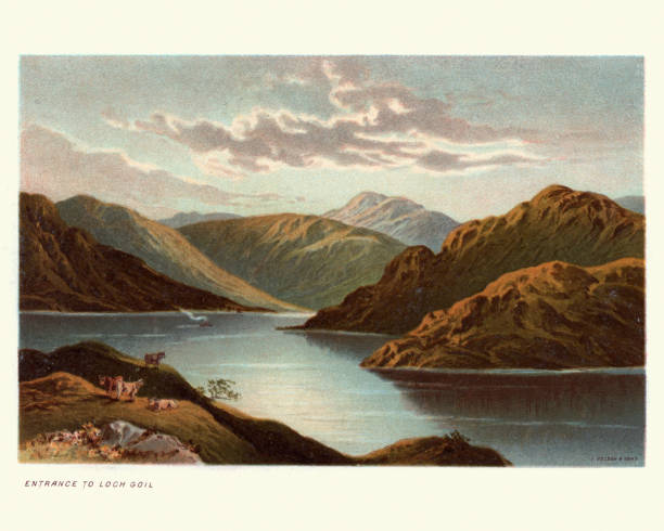 Loch Goil, Scotland, 19th Century Vintage engraving of Loch Goil, a small sea loch forming part of the coast of the Cowal peninsula in Argyll and Bute, Scotland. the past illustrations stock illustrations