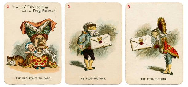 alice in wonderland playing cards 1898 set 5 - 1898 imagens e fotografias de stock