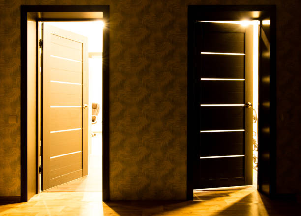 istock Rays of light from the door in a dark room 913781614