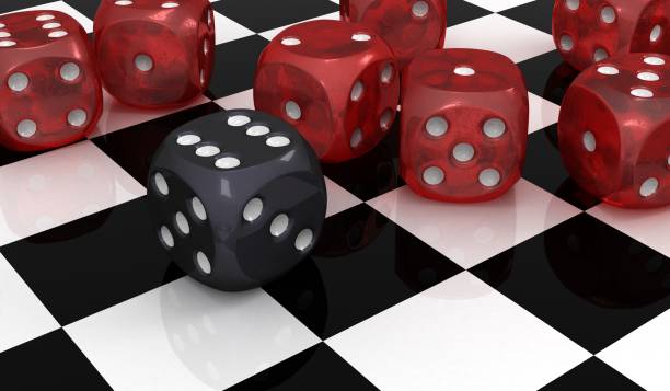 istock Red and black dice on a chessboard background. 3d ilustration. Wallpaper. 913784698