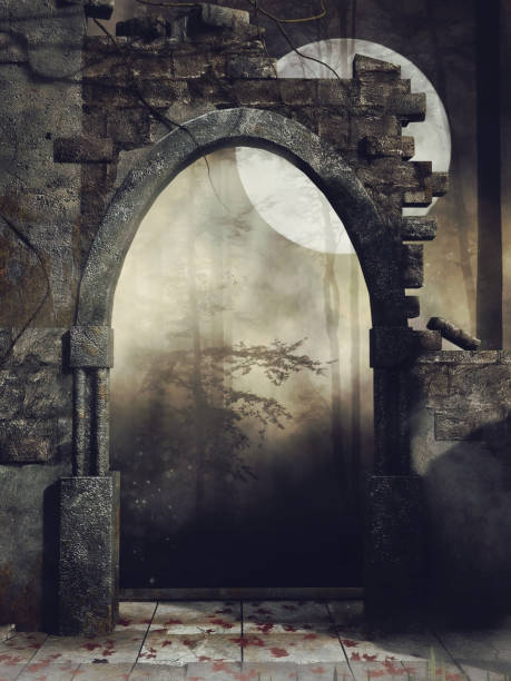 istock Dark ruined wall in the woods 913789420