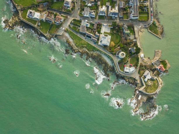 aerial view of the forty foot, sandycove, dun laoighaire, dublin, ireland. - martello towers imagens e fotografias de stock