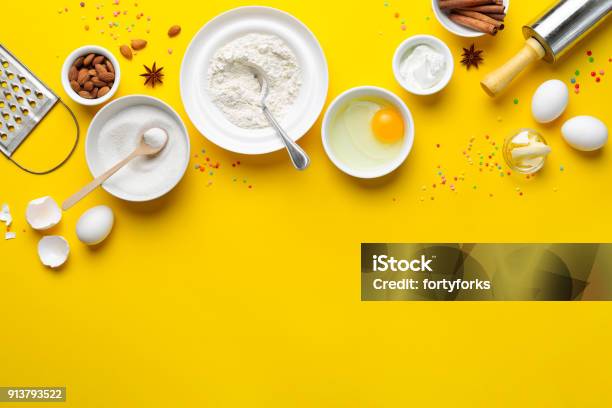 Easter Baking Background With A Space For A Text Stock Photo - Download Image Now - Backgrounds, Baking, Cake