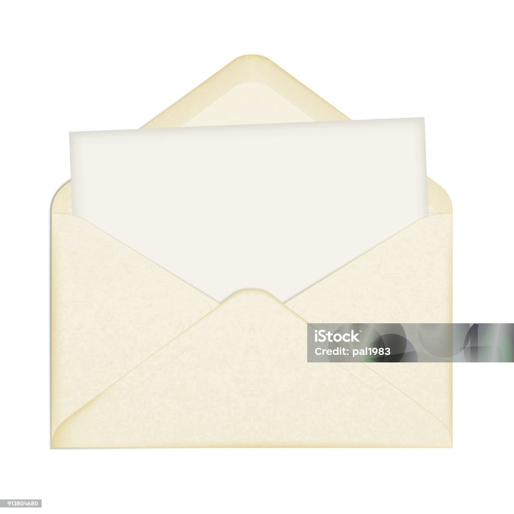 vector old open envelope. a clean white sheet of paper. isolated on white background Artificial stock vector