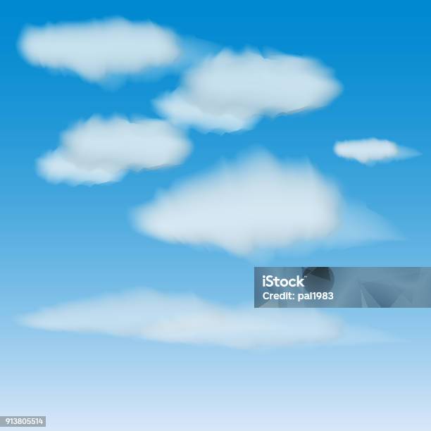 Vector Set Of Realistic Clouds On A Blue Sky Background Varying Degrees Of Transparency Stock Illustration - Download Image Now