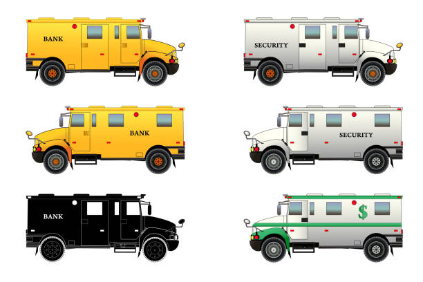 ilustrações, clipart, desenhos animados e ícones de carro blindado do banco e conjunto de caminhão, isolado, vetor - armored truck