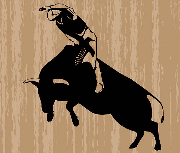 kowboj jechać na przeskakiwanie bull - rodeo bull bull riding cowboy stock illustrations