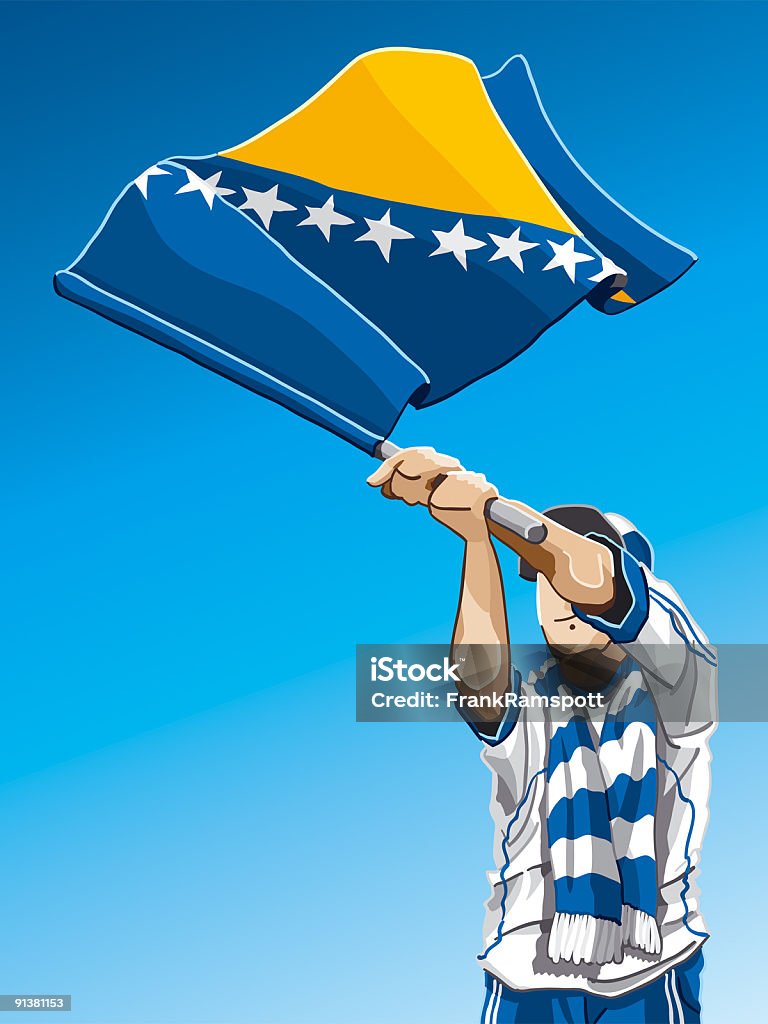 Agitant le drapeau de la Bosnie-Herzégovine Fan de foot - Illustration de Acclamation de joie libre de droits