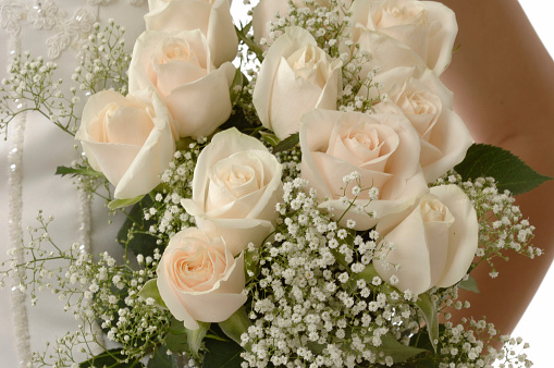 bunch of flowers in bouquet white roses for ceremony