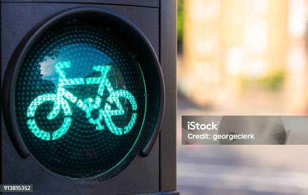 Green Traffic Light For Cyclists Stock Photo - Download Image Now - Bicycle, Stoplight, Cycling