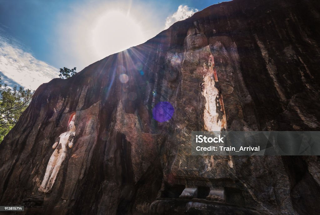 Cca 1000 years old the largest of the standing Buddha statues is 51 feet (16 m) from head to toe; is the largest standing Buddha statue of the Sri Lanka Ancient Stock Photo