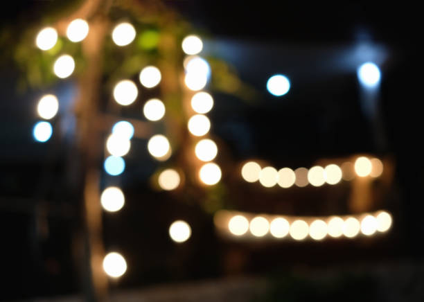istock Defocused light decorated on woods in front of house 913815982