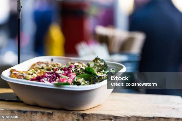 Close Up Of Vegan Vegetarian Take Away Food For Sale At Borough Market London Uk Stock Photo - Download Image Now