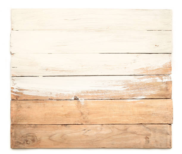 istock Old planks with half of it painted in white. 913817204