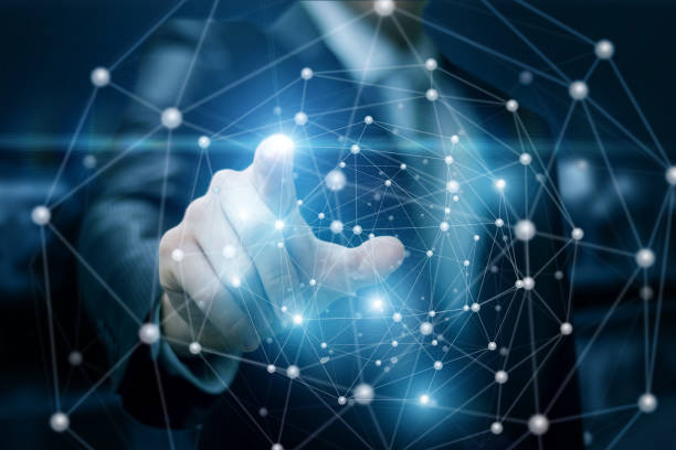 istock Businessman clicks on the network connections . 913827728