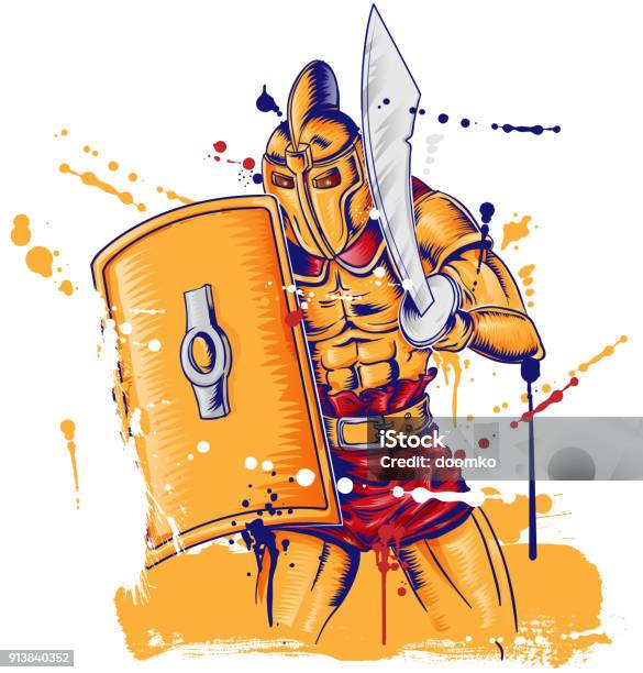 Roman Gladietor Warrior Mascot Isolated On White Stock Illustration - Download Image Now - Adult, Adults Only, Ancient