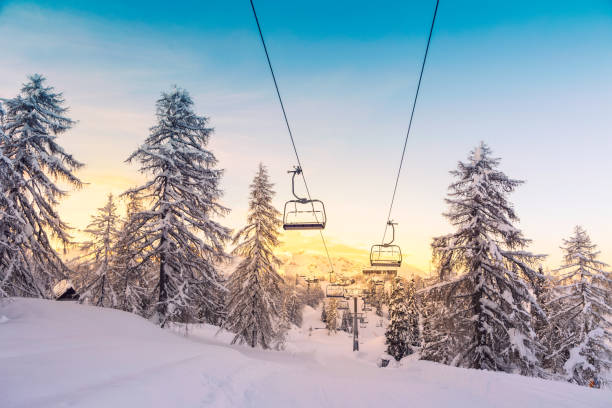istock Winter mountains panorama with ski slopes and ski lifts 913842852