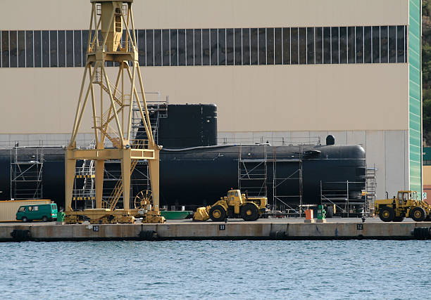 Submarine in dock stock photo