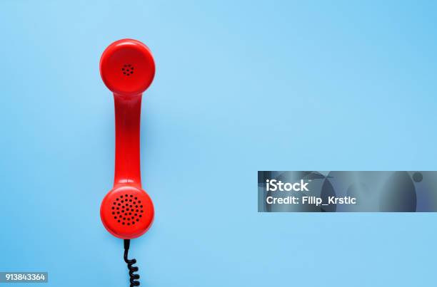 Vintage Phone Flat Lay Stock Photo - Download Image Now - Telephone, Red, Old