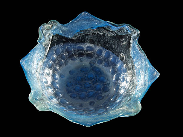 istock Blue glass bowl on black background 91384472