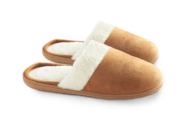Photo of a pair of suede slippers