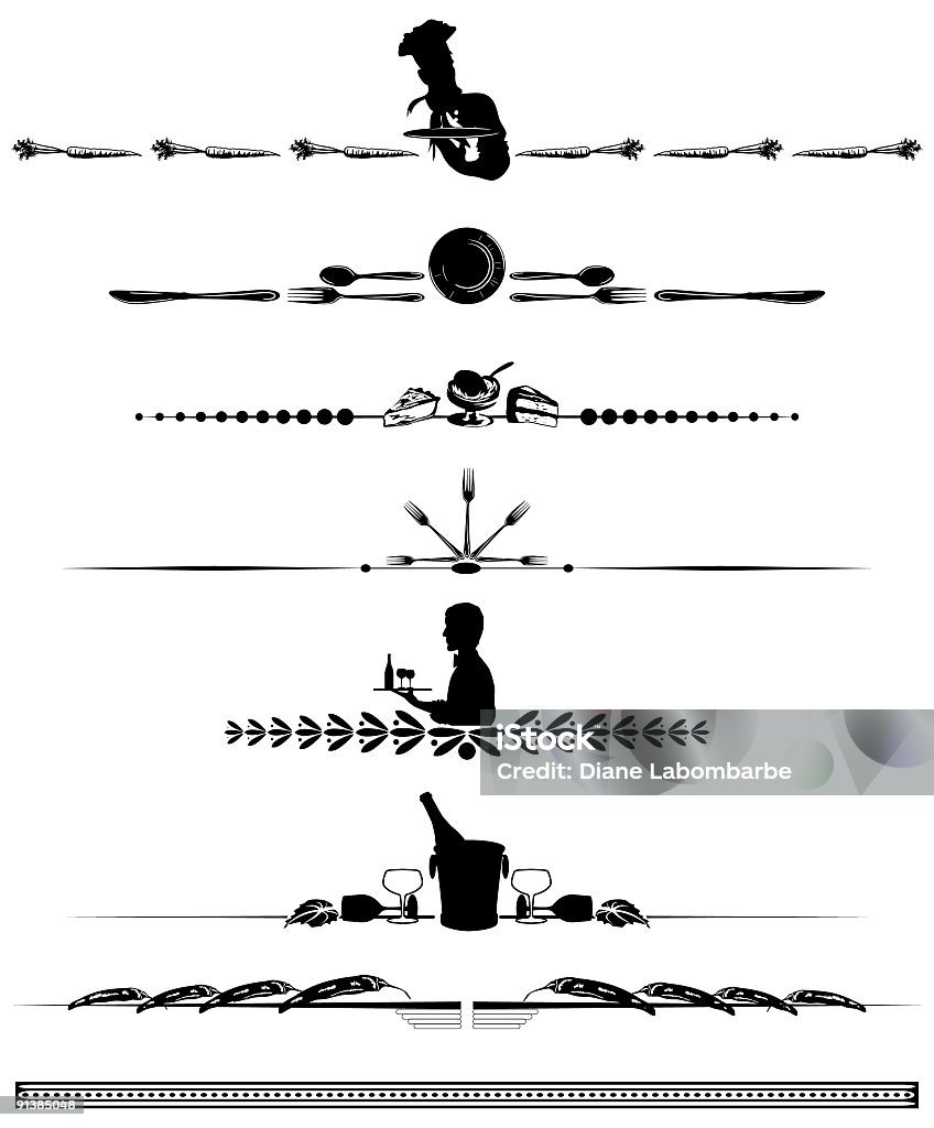 Menu Divide Line Menu Divider Set Of Seven With Restaurant Elements Black Silhouettes ...