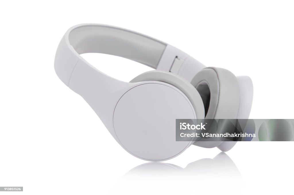 White headphones White headphones on white background. Headphones Stock Photo