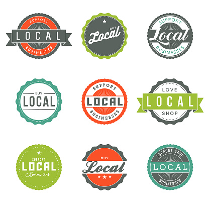 A set of ‘buy local’ and ‘support local business’ labels. Vector EPS file is CMYK color space for optimal printing.