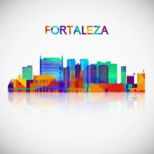 Vector illustration of Fortaleza skyline silhouette in colorful geometric style. Symbol for your design. Vector illustration.