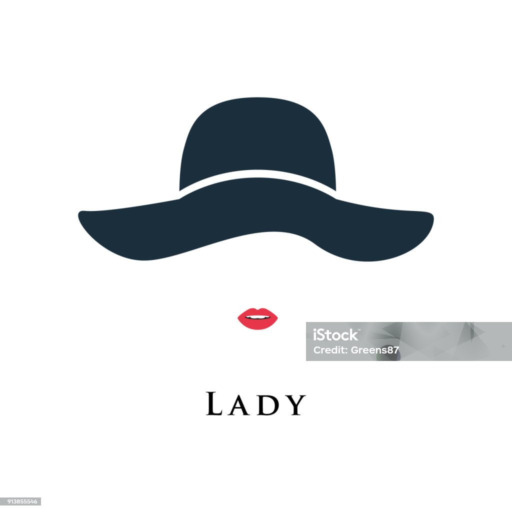 Dama con los labios pintados en un hermoso sombrero. Ilustración de vector. - arte vectorial de Sombrero libre de derechos