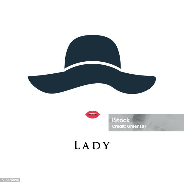 Lady With Painted Lips In A Beautiful Hat Vector Illustration Stock Illustration - Download Image Now