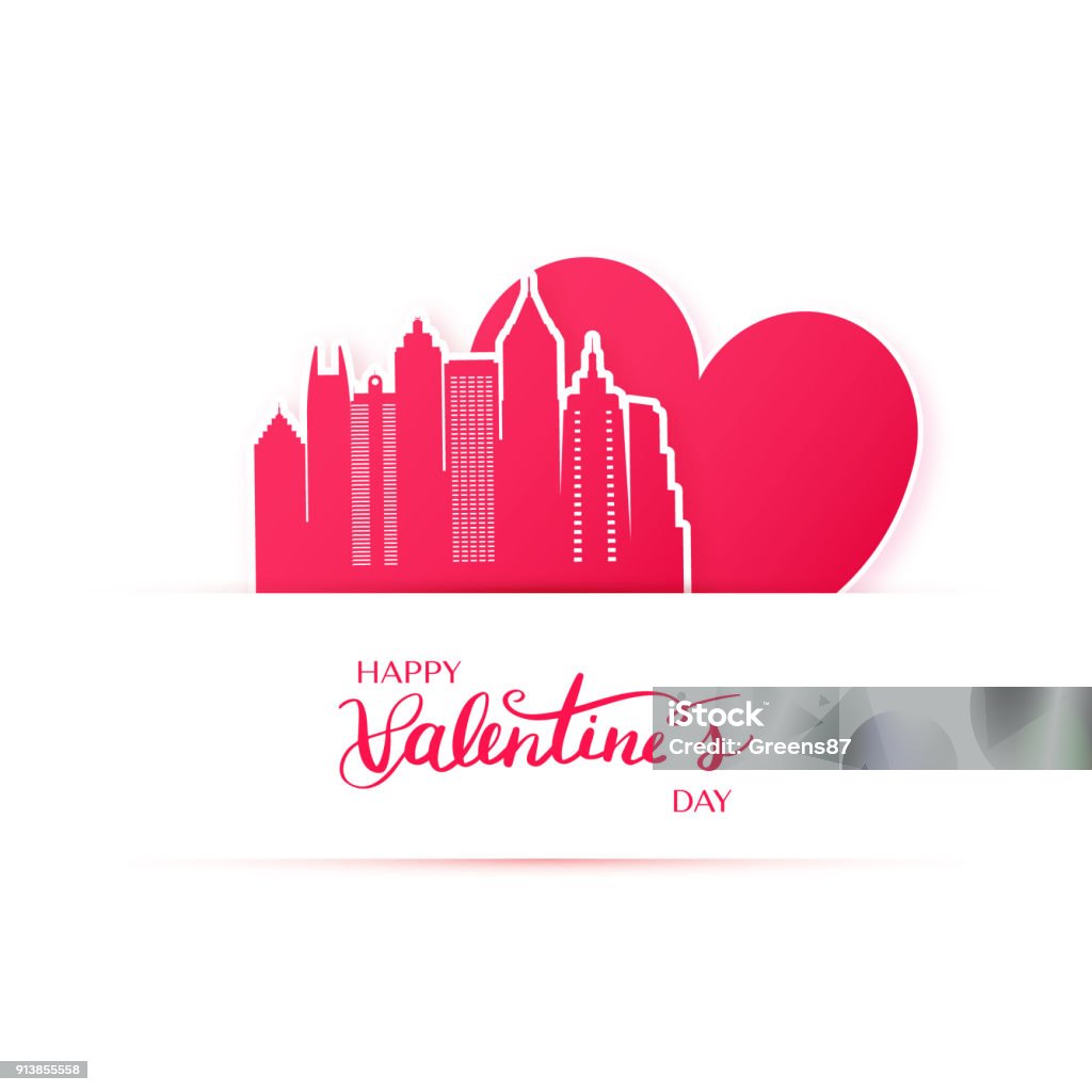 Red heart and silhouette of Atlanta city paper stickers. Valentine card in paper art style. Atlanta - Georgia stock vector