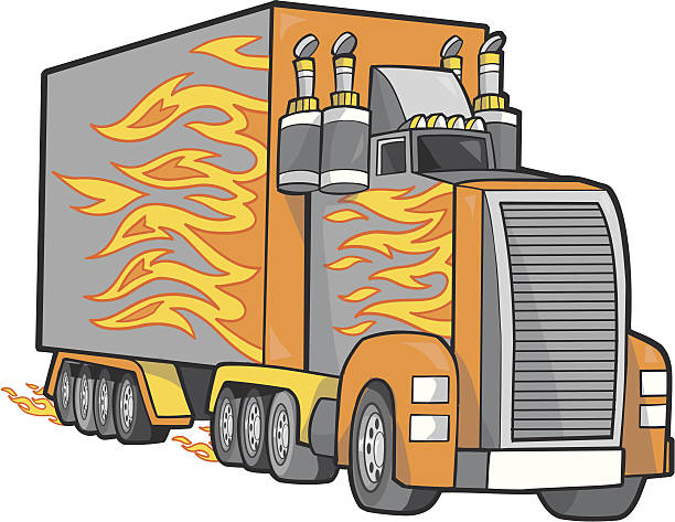 ilustraciones, imágenes clip art, dibujos animados e iconos de stock de giant camión ilustración vectorial - fire large illustration and painting yellow