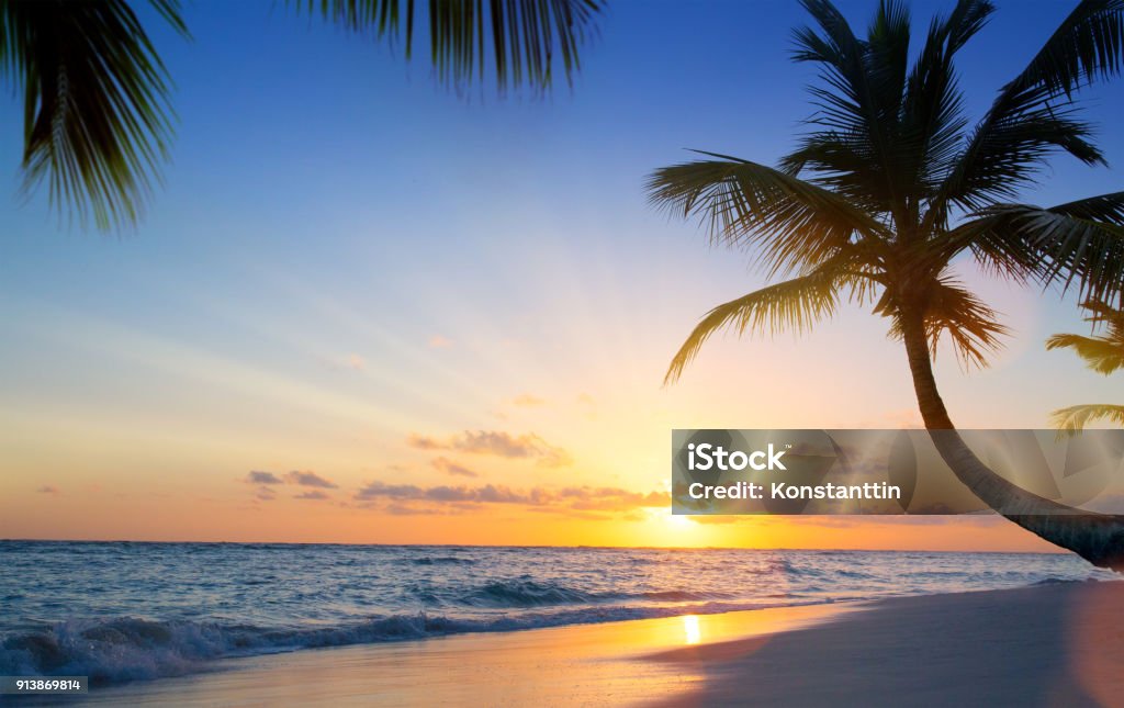 Art Beautiful sunset over the tropical beach Sunset Stock Photo