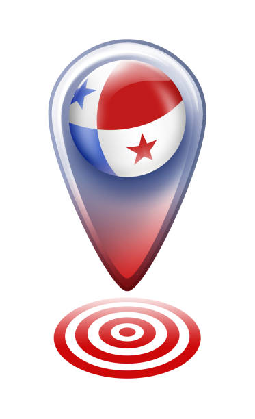 ilustraciones, imágenes clip art, dibujos animados e iconos de stock de puntero de mapa botón de panamá con bandera panameña aislado en blanco - bola 3d de bandera de panamá