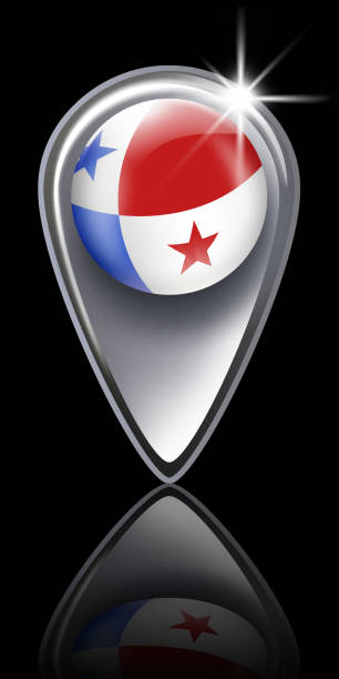 ilustraciones, imágenes clip art, dibujos animados e iconos de stock de puntero de mapa botón de panamá con bandera panameña aislado en negro - bola 3d de bandera de panamá