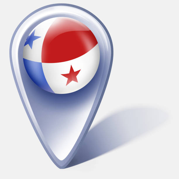 ilustraciones, imágenes clip art, dibujos animados e iconos de stock de puntero de mapa botón de panamá con bandera panameña aislado en blanco - bola 3d de bandera de panamá