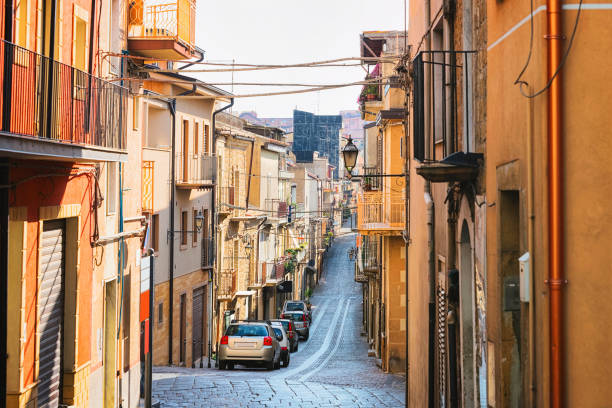 istock Street with old houses at Aidone Sicily 913879752