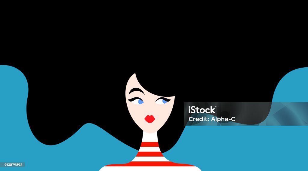 Illustration of black-haired woman Vector illustration of beautiful woman with black hair on blue background Women stock vector