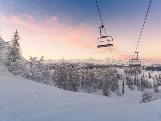 istock Winter mountains panorama with ski slopes and ski lifts 913882882