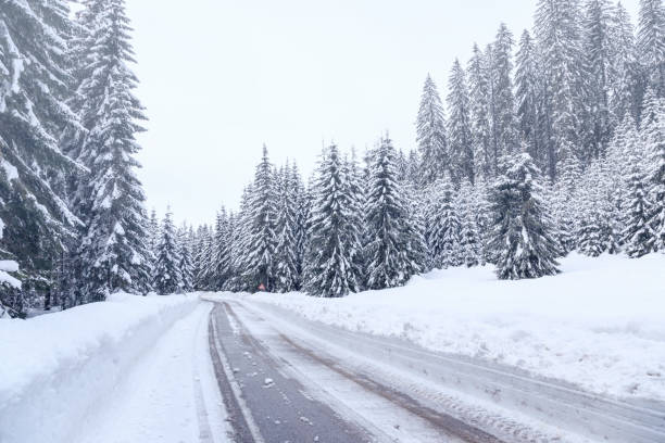 istock Snowy winter road in Julian Alps 913886714
