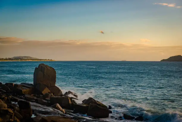 Dawn in Morro das Pedras in the south of the island of Santa Catarina (Florianópolis) . Located in the right corner of campeche beach bordering the left corner of Armação beach. Place with excellent waves for surfing.